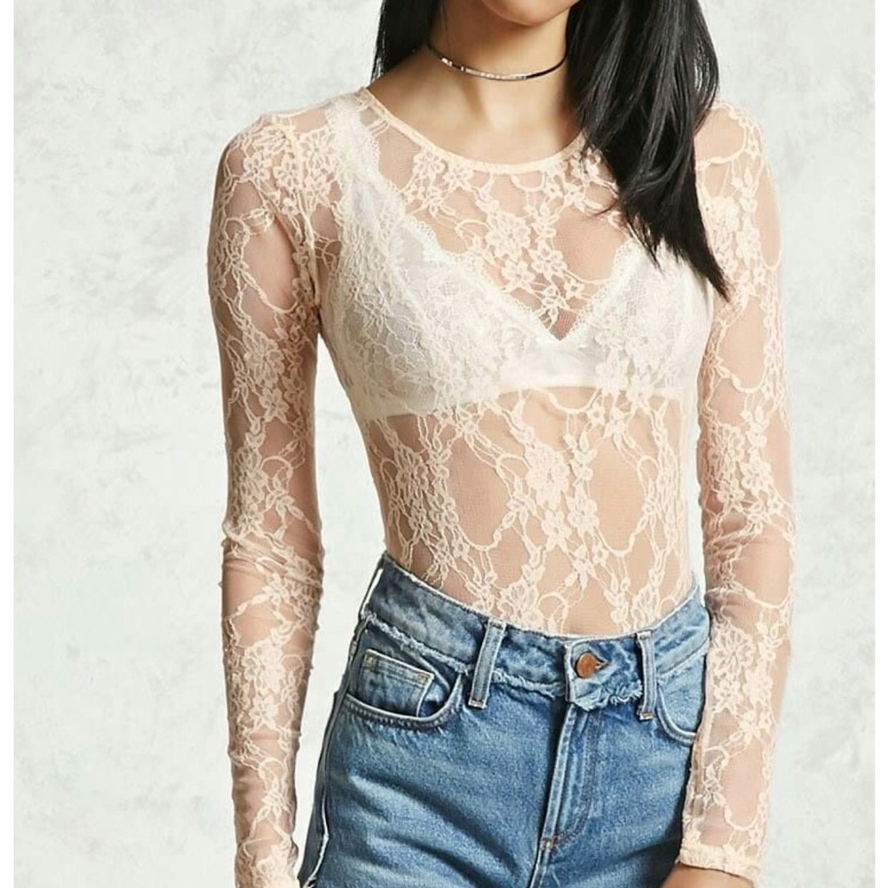 Cream lace body suit
